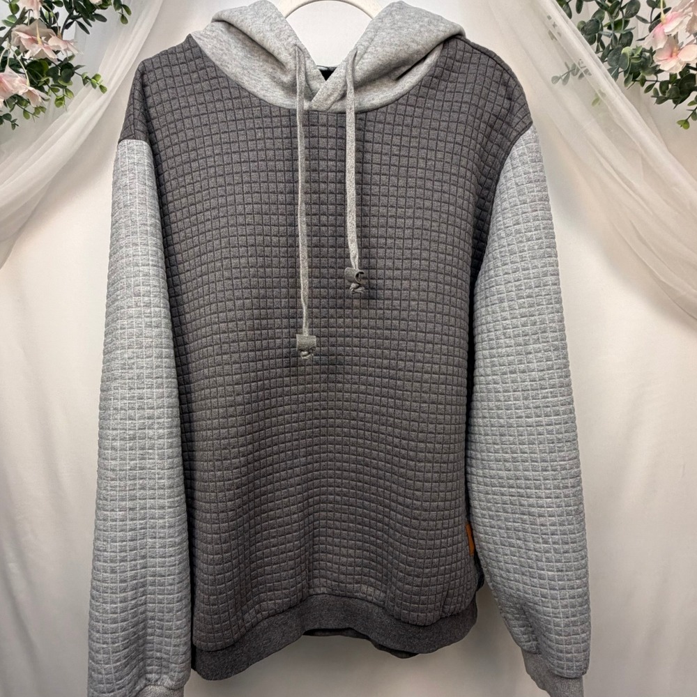Coofandy Mens XL Waffle Knit Hoodie Two Tone Grey Pullover Sweatshirt